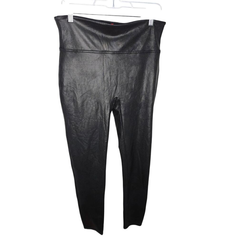 SPANX Black Faux Leather Ankle Leggings High Rise Tummy Control Size 1X